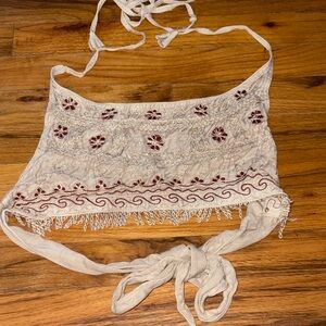 Womens crochet Cream and Red Embroidered Crop Top w| fringe detail!#summertrends